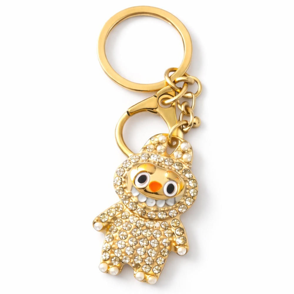 LABUBU Character 3 Crystal Keychain Charm – Cute Rhinestone Bag Charm Key Ring ✨ - Picture 2 of 5